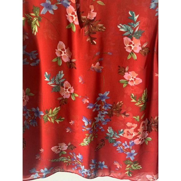 Cabi Devoted Blouse Red Floral Bell Sleeves S - Picture 6 of 8